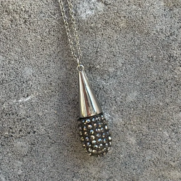 Sparkling Silver Teardrop Reversible Pendant Necklace - Picture 2 of 6